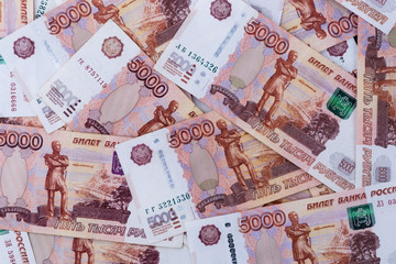 Background of Russian rubles banknote of five thousand.