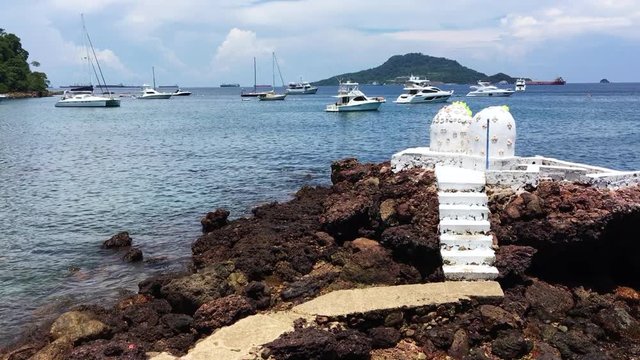 Boats sitting in Panamenian island Taboga.