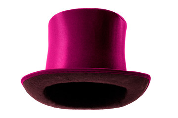 Stylish attire, Vintage men fashion and magic show conceptual idea with victorian pink top hat with clipping path cutout in ghost mannequin technique isolated on white background - obrazy, fototapety, plakaty