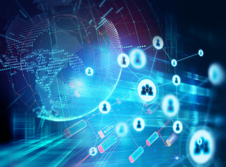 abstract illustration background with user icon and connecting dots and lines .