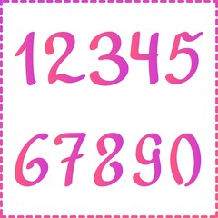Colorful gradient numbers from 0 to 9. Modern vector illustration. Flat set of numbers and mathematical signs. Actual Creative art. A set of numbers for the design of booklets, leaflets, books, log