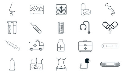 Medicine icon set in flat style for web and mobile applications