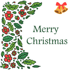 Design card merry christmas in style retro, with wallpaper of colorful floral frame. Vector