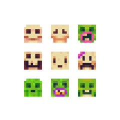 Zombies skeletons and monsters characters faces, abstract avatar, vector graphic minimalistic style  illustration. Design for sticker, web, mobile app. 