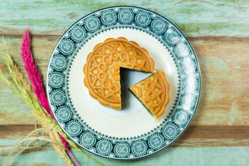 Mooncakes traditional Dessert Chinese mid-autumn festival close up