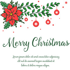 Vintage card merry christmas, with pattern of cute red wreath frame. Vector