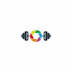 Camera Barbell Gym Fitness Logo Design Modern Template