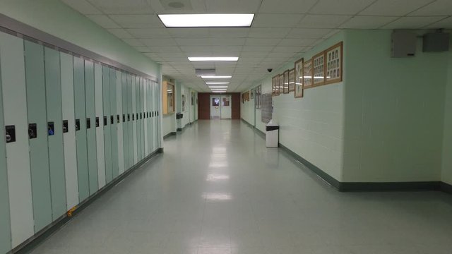 high school lockers in hallway