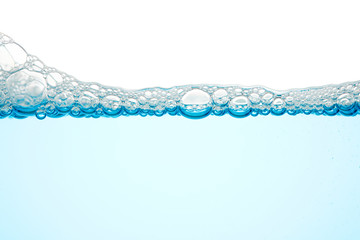 Water soap foam shampoo bubble liquid blue color isolated on white background