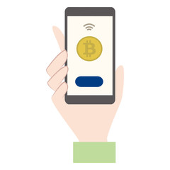 ッビットコインでモバイル決済するイラスト