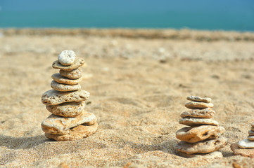 A pile of round stones on the seashore
