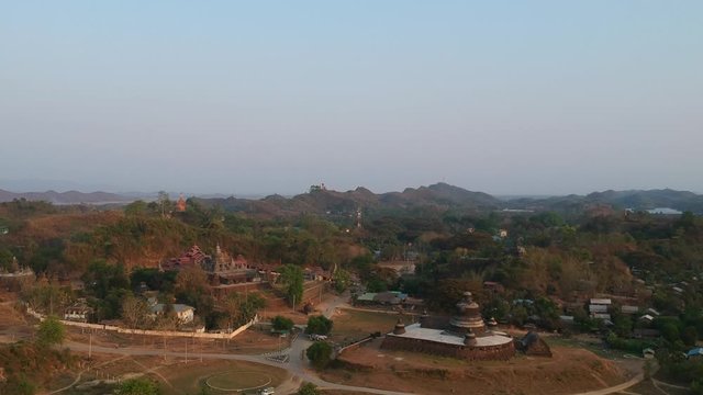 Drone shot of the the Shite-Thaung-Tempel and the Htukkant Thein Temple in Mark U, rakhine state, Myanmar
