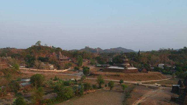 Drone shot of the the Shite-Thaung-Tempel and the Htukkant Thein Temple in Mark U, rakhine state, Myanmar