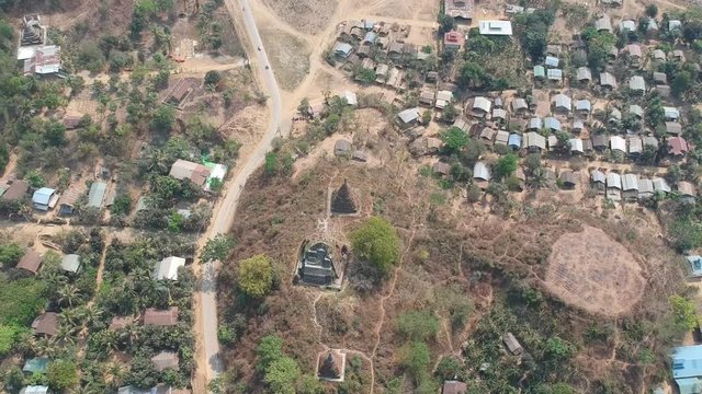 Drone shot of the temples an town of Mark U, rakhine state, Myanmar