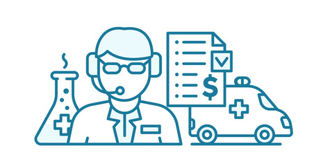 Insurance health care horizontal banner background. Online doctor. Ambulance. Medication insurance document. Outline contour blue line.