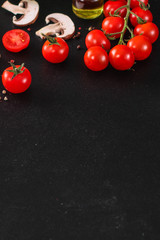 tomato Cherry and other ingredients for tomato sauce, menu concept. food background. copy space