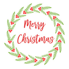 Text design merry christmas, with beauty of green leafy floral frame. Vector