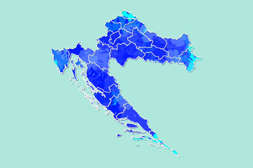 Croatia watercolor map vector illustration of blue color with border lines of different regions or counties on light background using paint brush in page