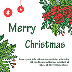 Text of merry christmas background, with art of vintage green leafy flower frame. Vector