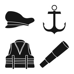 Vector illustration of attributes and vintage logo. Set of attributes and sea stock vector illustration.