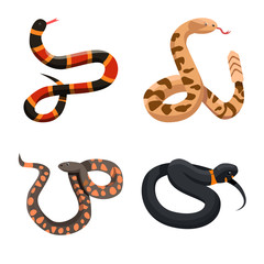 Vector design of snake and creepy sign. Set of snake and danger stock symbol for web.