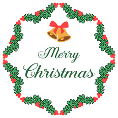 Text of merry christmas background, with art of vintage green leafy flower frame. Vector