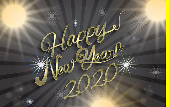 Happy new year 2020 celebration party gold shiny lights vector image 