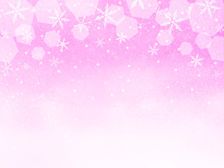 幻想的なピンクの背景　雪の結晶　水彩イラスト
