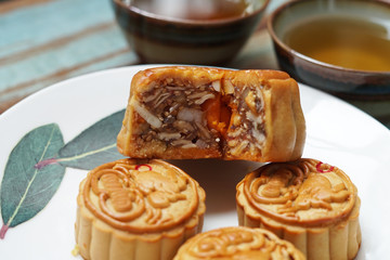 Mooncakes traditional Dessert Chinese mid-autumn festival close up