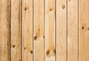 Texture of fresh wooden fence. New, light wooden boards. Close up