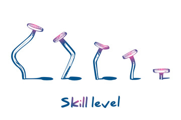 Skill level concept. Training skill. From beginner to skilled expert.Symbol of successful training and persistence.Vector illustration sketch design.
