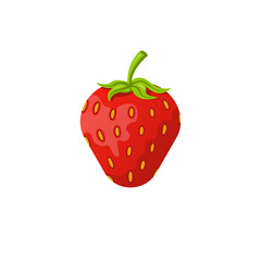 Icon red strawberry isolated on white background. Cartoon sweet fruit. Flat colored natural organic food. Vector illustration flat design.