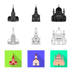 Isolated object of cult and temple logo. Set of cult and parish vector icon for stock.