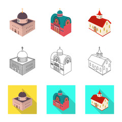 Vector illustration of temple and historic icon. Set of temple and faith stock symbol for web.