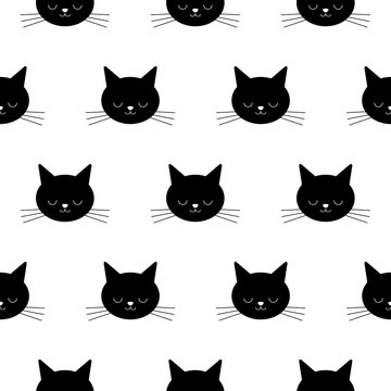 cat head seamless Pattern vector Halloween isolated wallpaper background