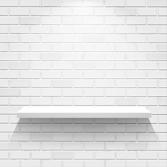 Brick wall and white shelf 
