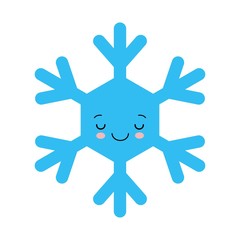 Cute snowflake in cartoon style. Adorable snow flakes smiley characters. Funny christmas doodles.