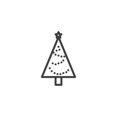 Festive xmas tree line icon. linear style sign for mobile concept and web design. Christmas tree with star and garland outline vector icon. Symbol, logo illustration. Vector graphics