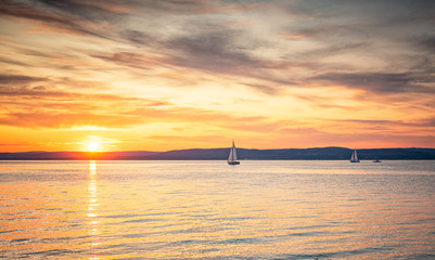 Sailboat on lake Balaton in summer