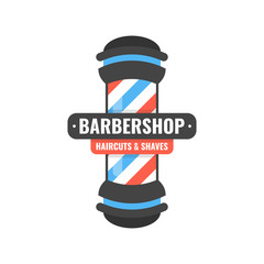 Vintage BarberShop pole with Barber Sign. Hairdressing saloon logo. Vector illustration.