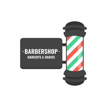Vintage BarberShop pole with Barber Sign. Hairdressing saloon logo. Vector illustration.