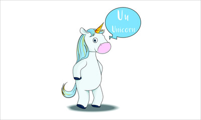 unicorn cartoon with U alphabet
