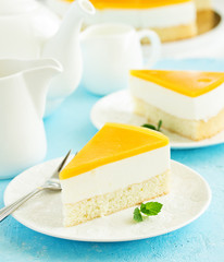 Cheesecake with peaches .. Selective focus.
