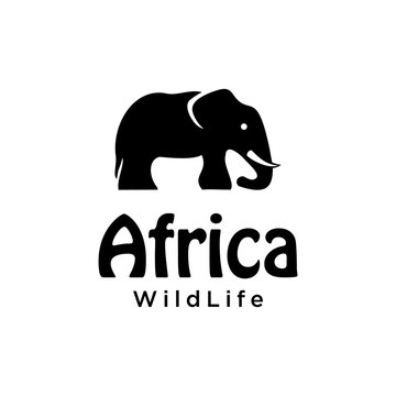 Silhouette illustration of a large and strong looking elephant that lives in Africa logo design