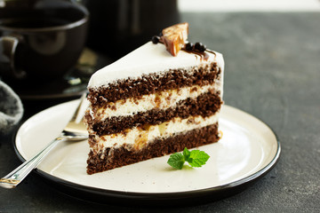 Chocolate cake. selective focus.
