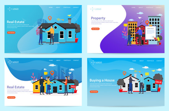 Set Of Real Estate, Landing Page Vector Illustration Concept