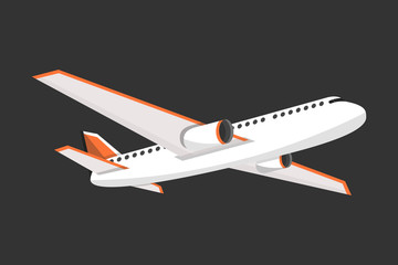 Airplane on a isolated black background. Flat vector illustration.