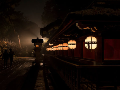 A moment in night time at Kitano Tenmangu, Kyoto Japan