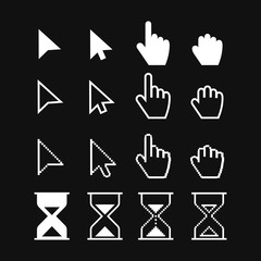 Arrow web cursors, digital hand pointers vector black pictograms. Vector illustration.