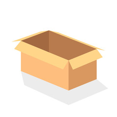 Open cardboard box on white background. Vector illustration.